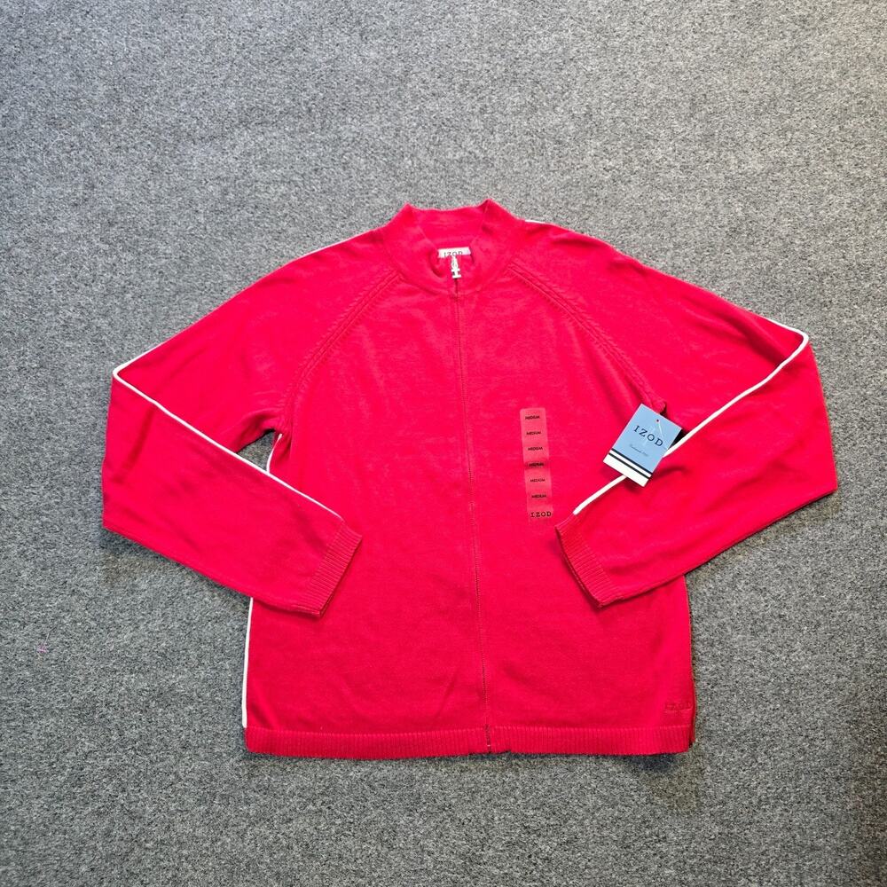 Izod Sweater Womens Size Medium Red Full Zip Cardigan Long Sleeve Golf Casual